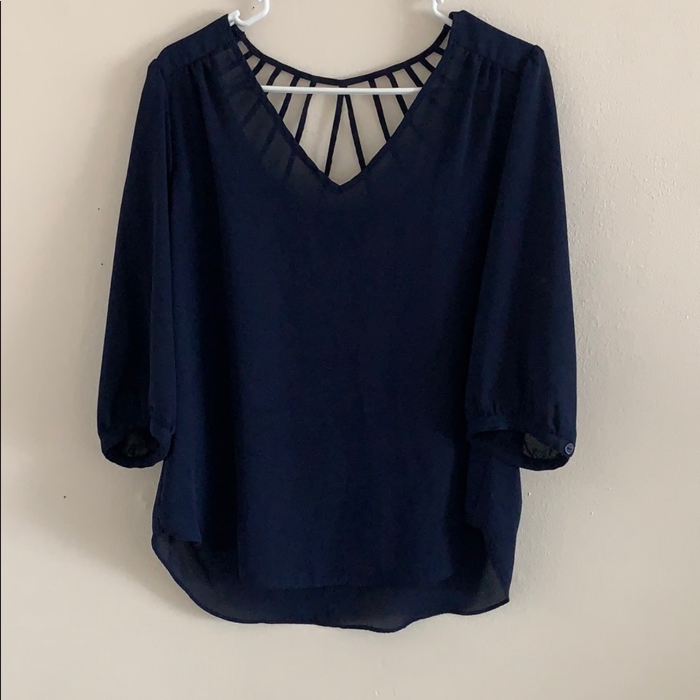 BCX • Navy Blue V-Neck Blouse
